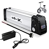X-go Batterie de vélo électrique 36V 10.4Ah Batterie de vélo Rechargeable Lithium Li-ION au Lithium à décharge à Quatre Broches avec Chargeur (décharge vers Le Bas)